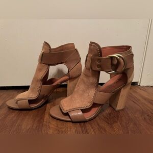 Derek Lam Suede Cutout Buckle Block Heel - Size 8